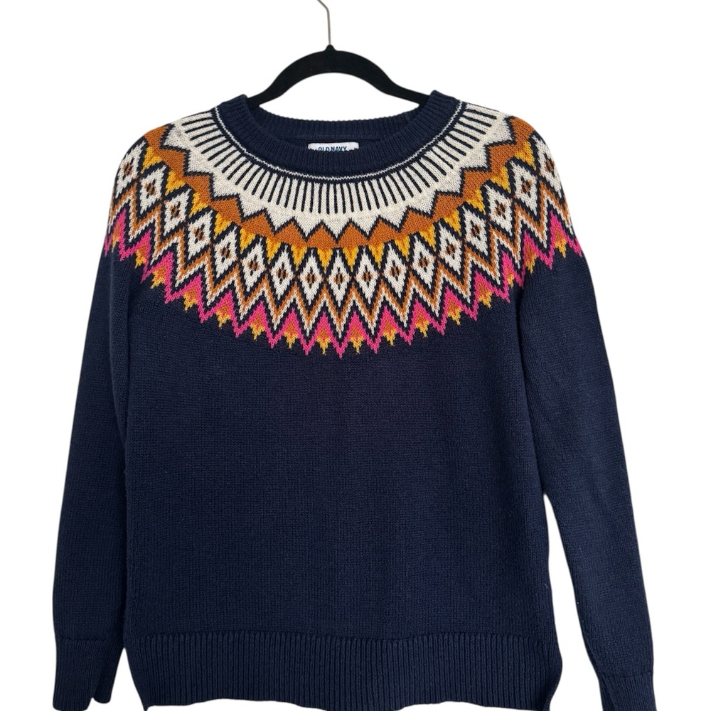 Old Navy Women’s Navy Holiday Sweater Fair Isle Pullover Sweater Size Small